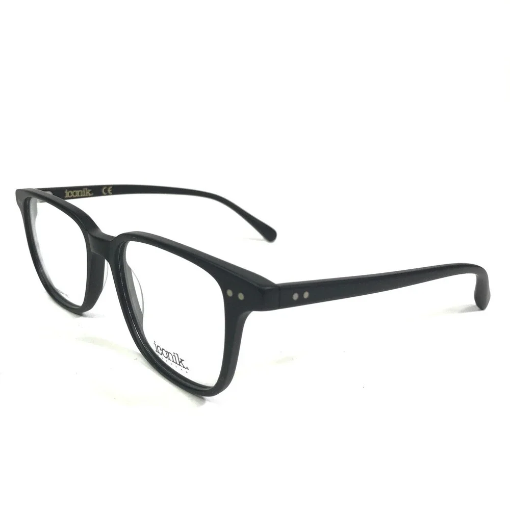 Iconik Eyeglasses Frames Harrison C02 Black Square Horn Rim 51-18-145